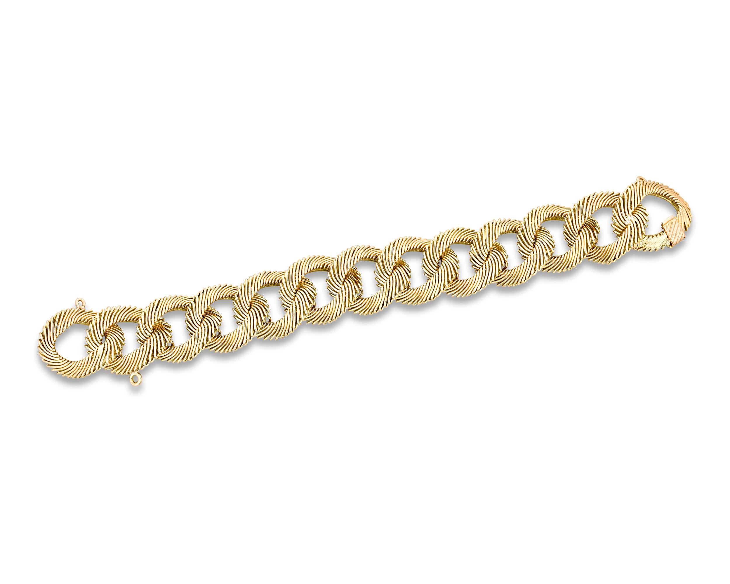 This vintage gold link bracelet by the legendary jewelry house Van Cleef & Arpels is part of the firm's highly unique Cheveaux d'ange, or 