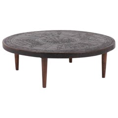 Vintage Angel I Pazimo Coffe Table, Teak and Leather, Meubles de Estilo 1960, Gray color