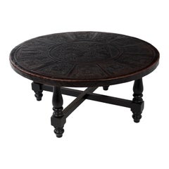 Table basse ronde Angel I. Pazmin en bois et cuir de style mi-siècle moderne