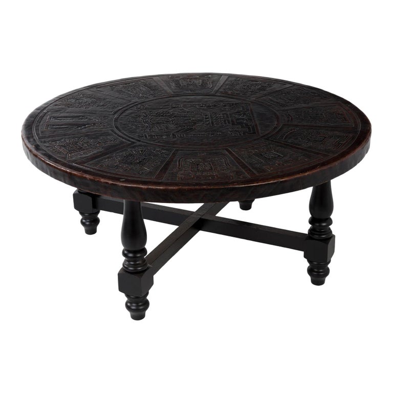 Wood Coffee Table, Round Leather Coffee Table