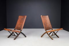 Angel I. Pazmino Cognac-colored Saddle Leather Folding Chairs Ecuador 1970s