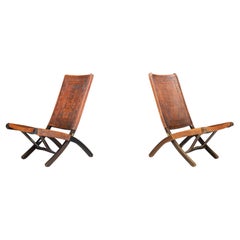 Angel I. Pazmino Cognac-colored Saddle Leather Folding Chairs Ecuador 1970s  