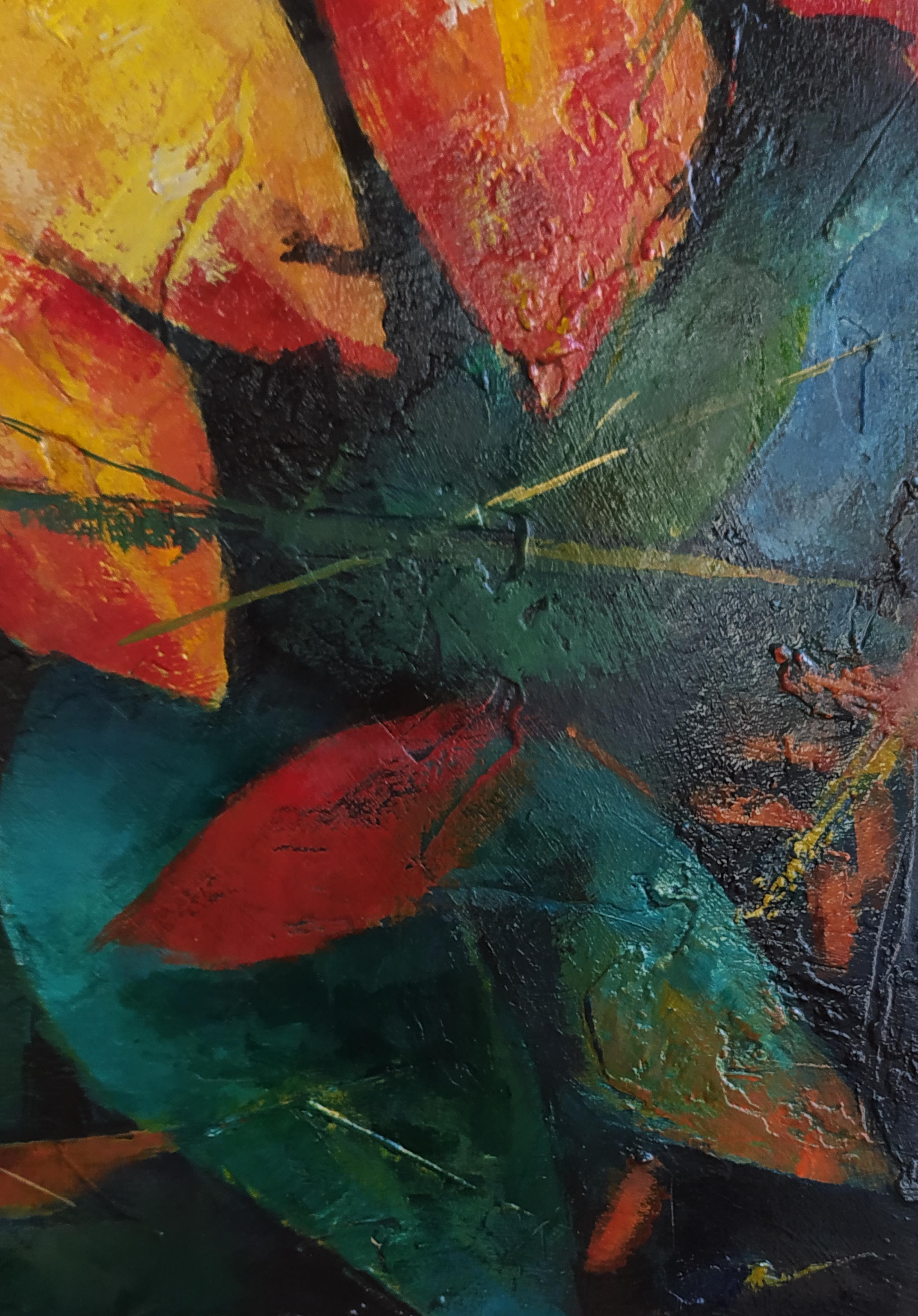 Aufwändig in Eibenholz. Modernes Acryl auf Täfelung Landschaft im Angebot 1