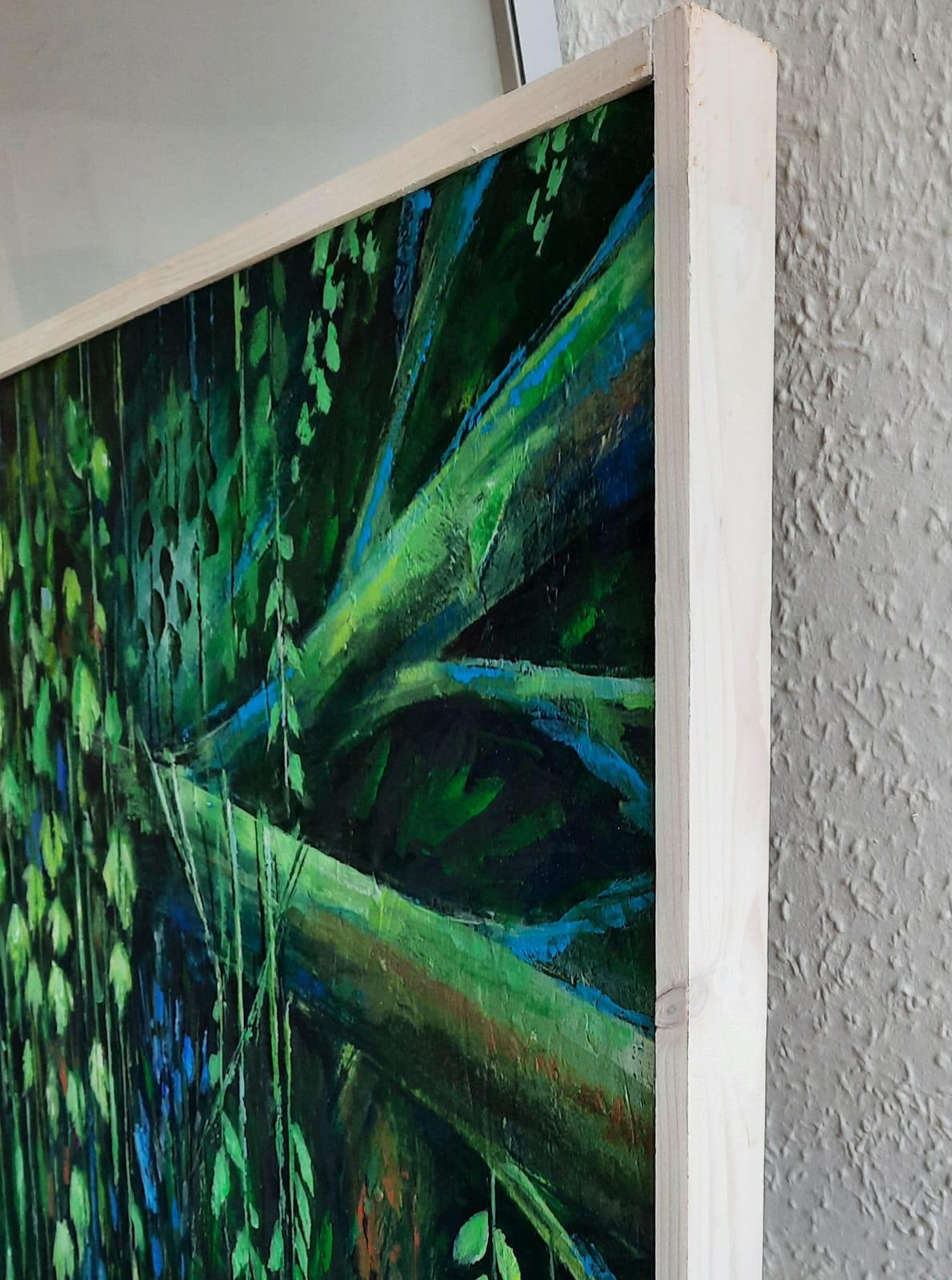 Exuberancia.  Paisaje verde y frondoso. Pintura figurativa acrílica moderna. - Painting Moderno de Ángel Luis Úbeda