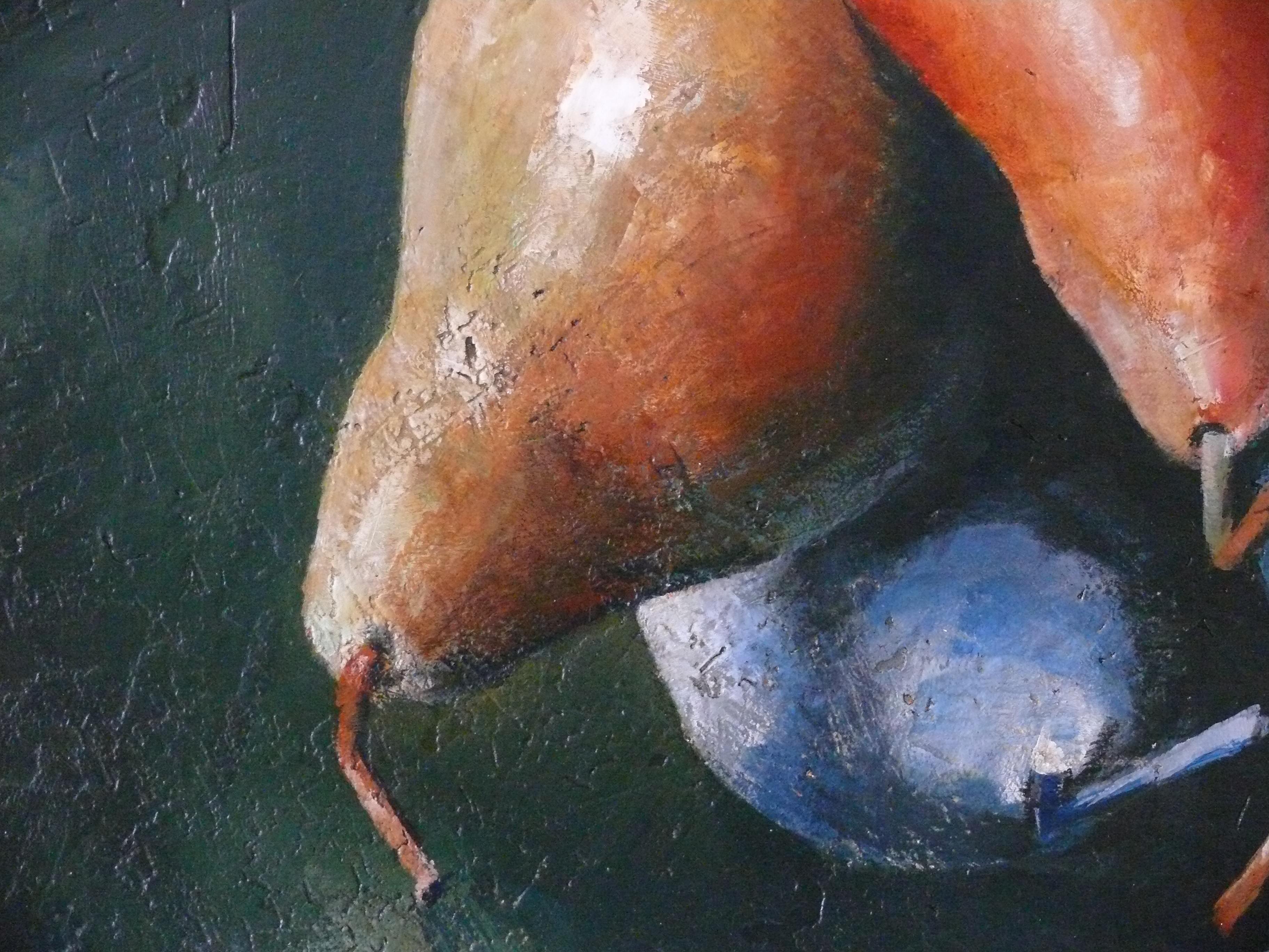 Fruit Satellite. Fantaisie moderne. Nature morte figurative. Peinture acrylique sur panneau - Moderne Painting par Ángel Luis Úbeda