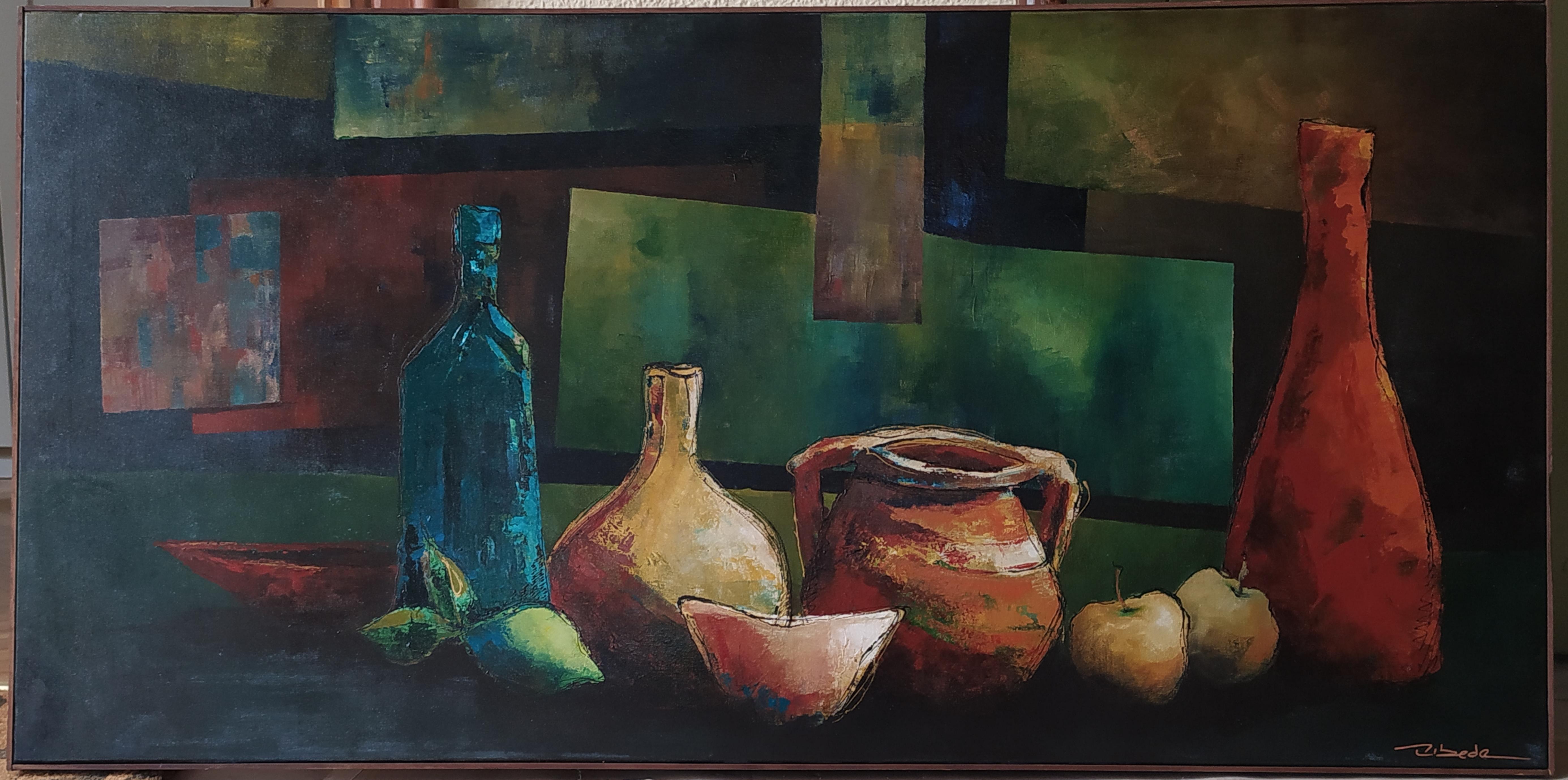 Modern Still-life Úbeda acrylic on canvas Perched of clay and glass - Painting by Ángel Luis Úbeda