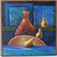 "Pears dance". Mixed media on panel. Úbeda Figurative Modern Still-life. 