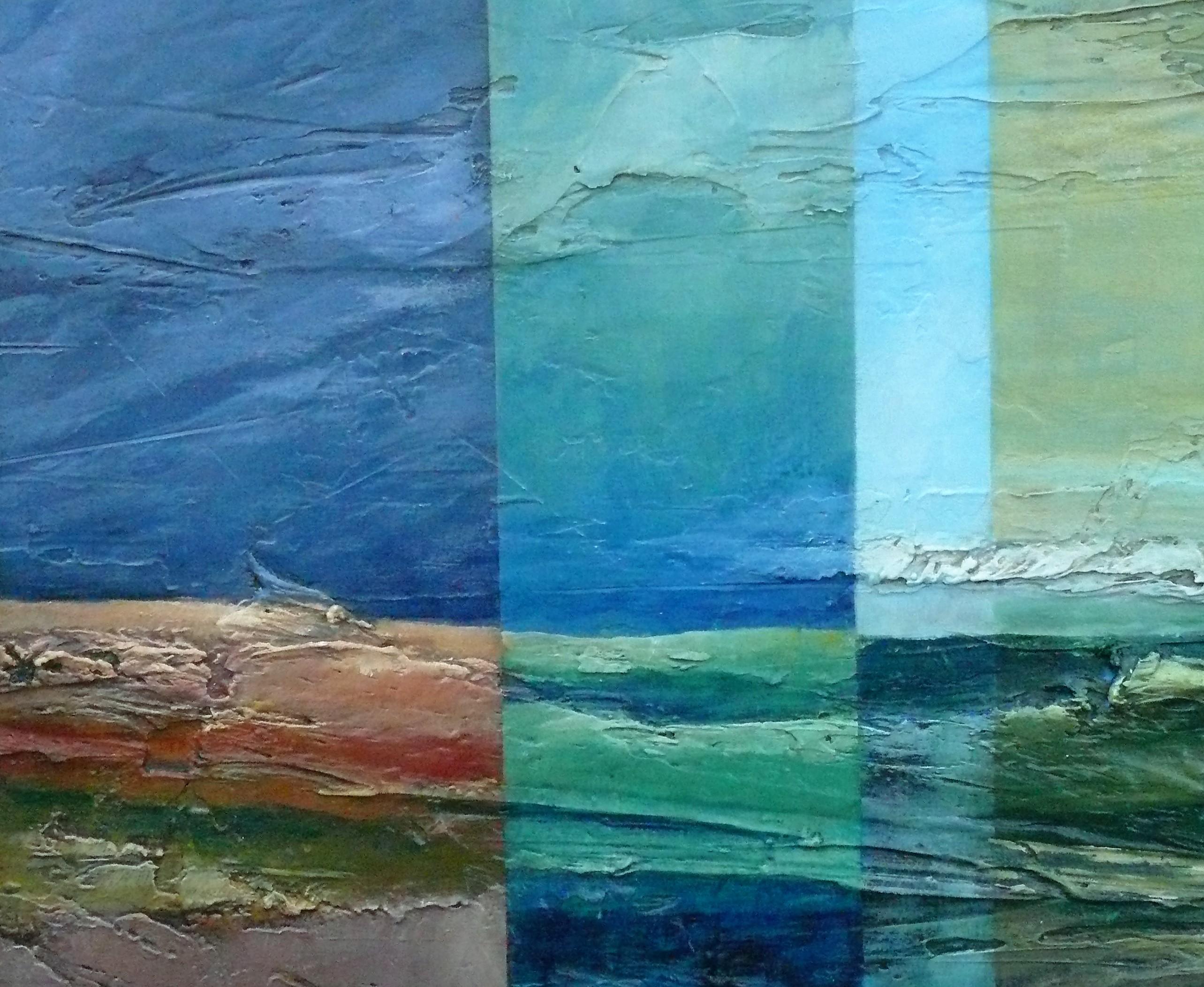 Restless Sky. Úbeda Modern fragmented into planes landscape. Yelow blue colors. For Sale 4