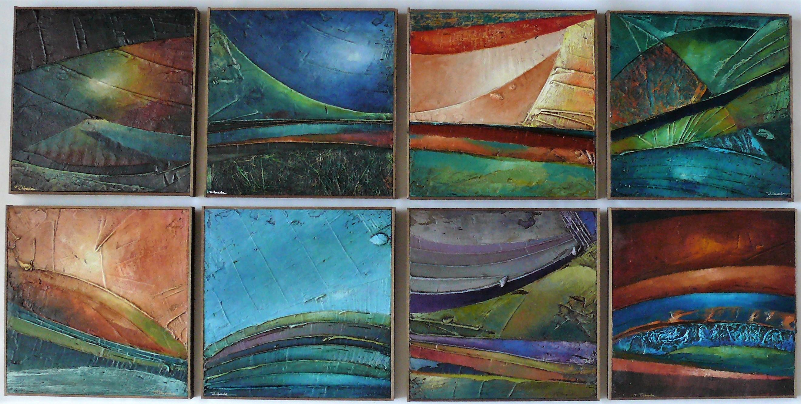 Ángel Luis Úbeda Landscape Painting – ""Tesserae""  8 Acryl auf Tafeln, die eine abstrakte Mosaiklandschaft bilden