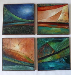 "Tesserae". Úbeda. 4 pieces acrylic on panel forming abstract mosaic landscape.