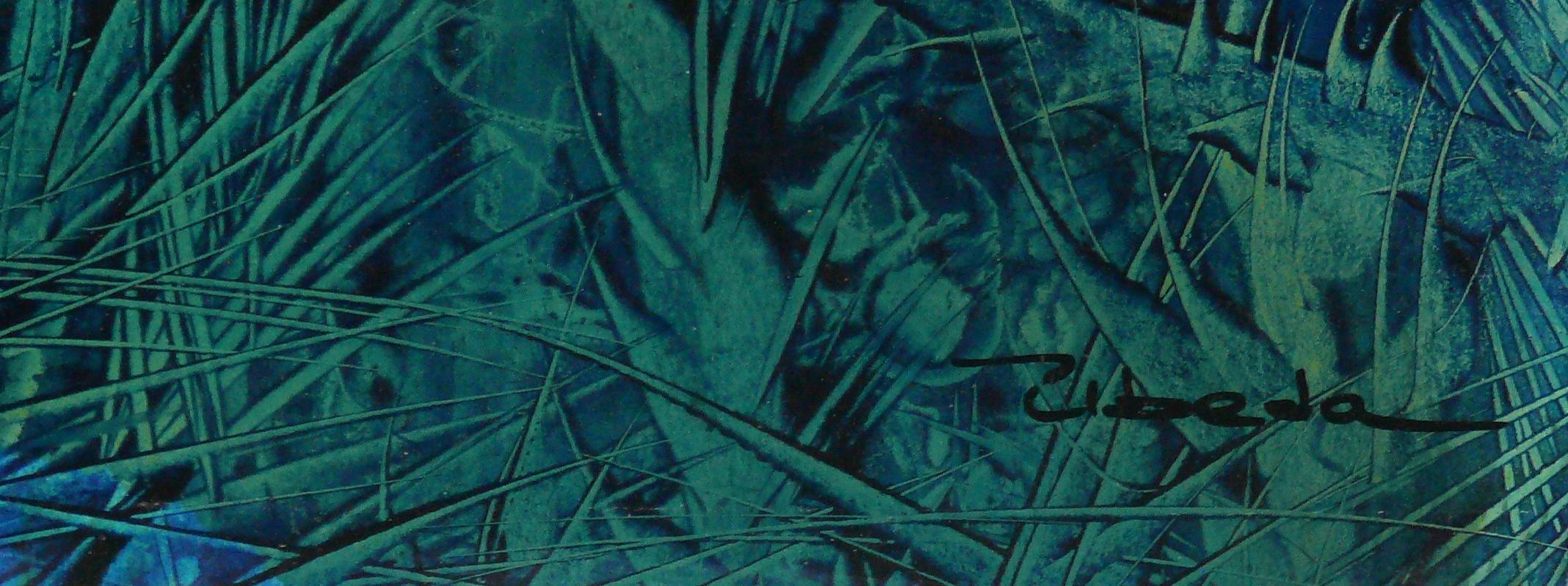 Série Under The Sea, Nº 10. Úbeda. Paysage fantastique bleu vert sous-eau. - Moderne Painting par Ángel Luis Úbeda