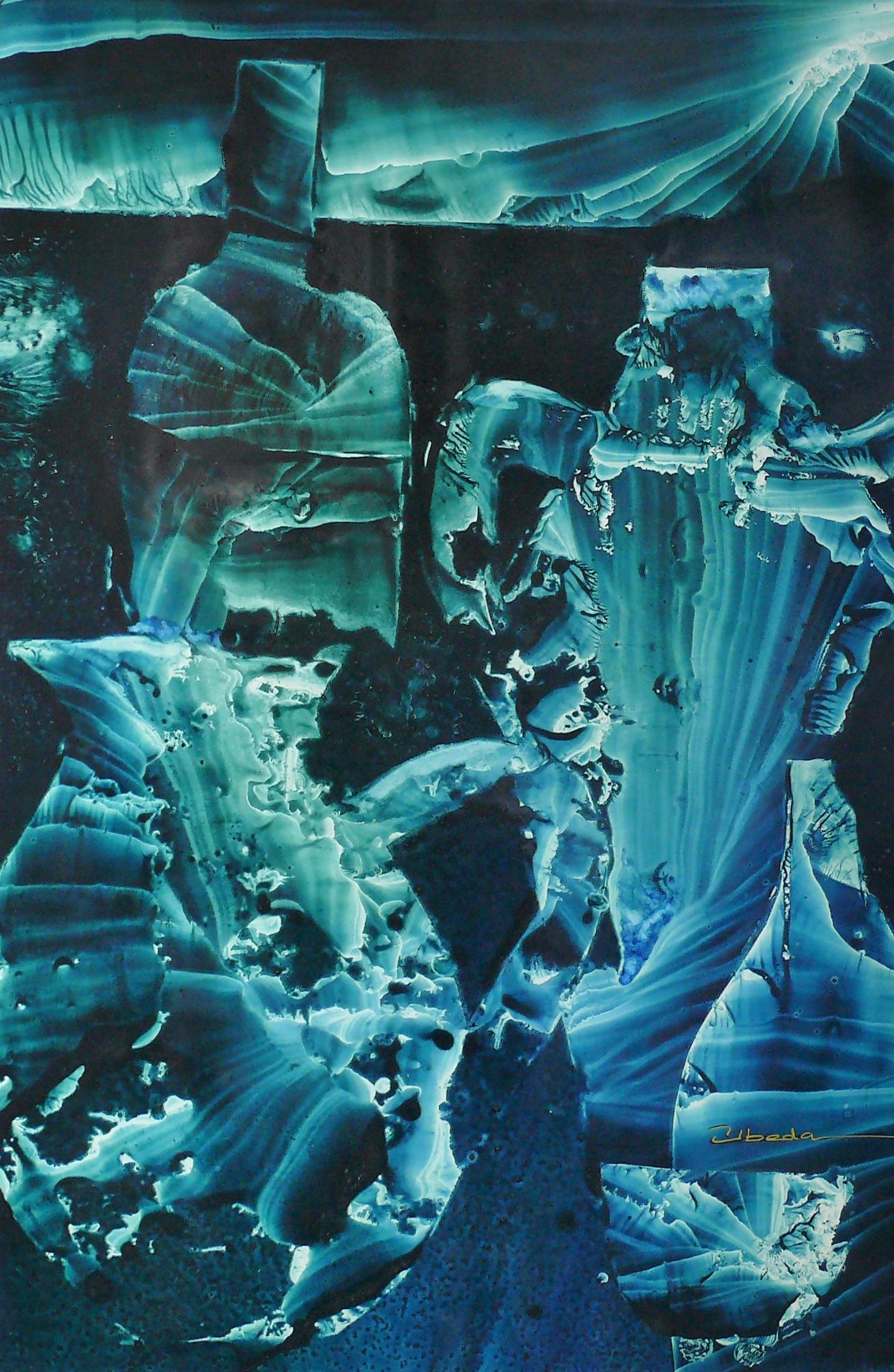 Série Under The Sea, N 11. Paysage abstrait sous-marin fantastique. - Painting de Ángel Luis Úbeda