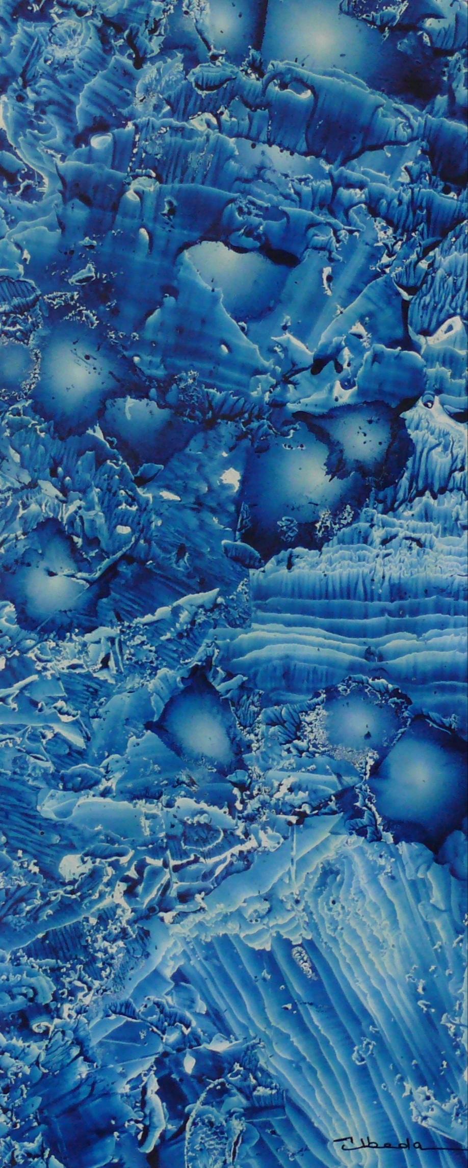 Figurative Painting Ángel Luis Úbeda - Série Under The Sea N 16. beda. Paysage bleu fantaisie sous-marin à l'huile. 