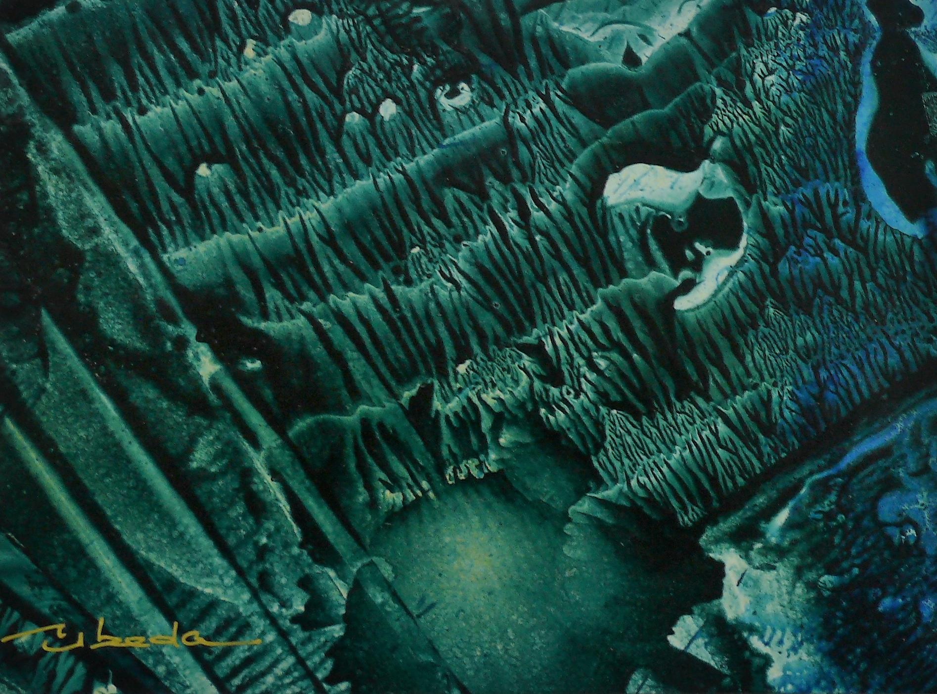Under The Sea Series Nº 20. Úbeda. Oil fantasy green underwater landscape.  - Painting by Ángel Luis Úbeda