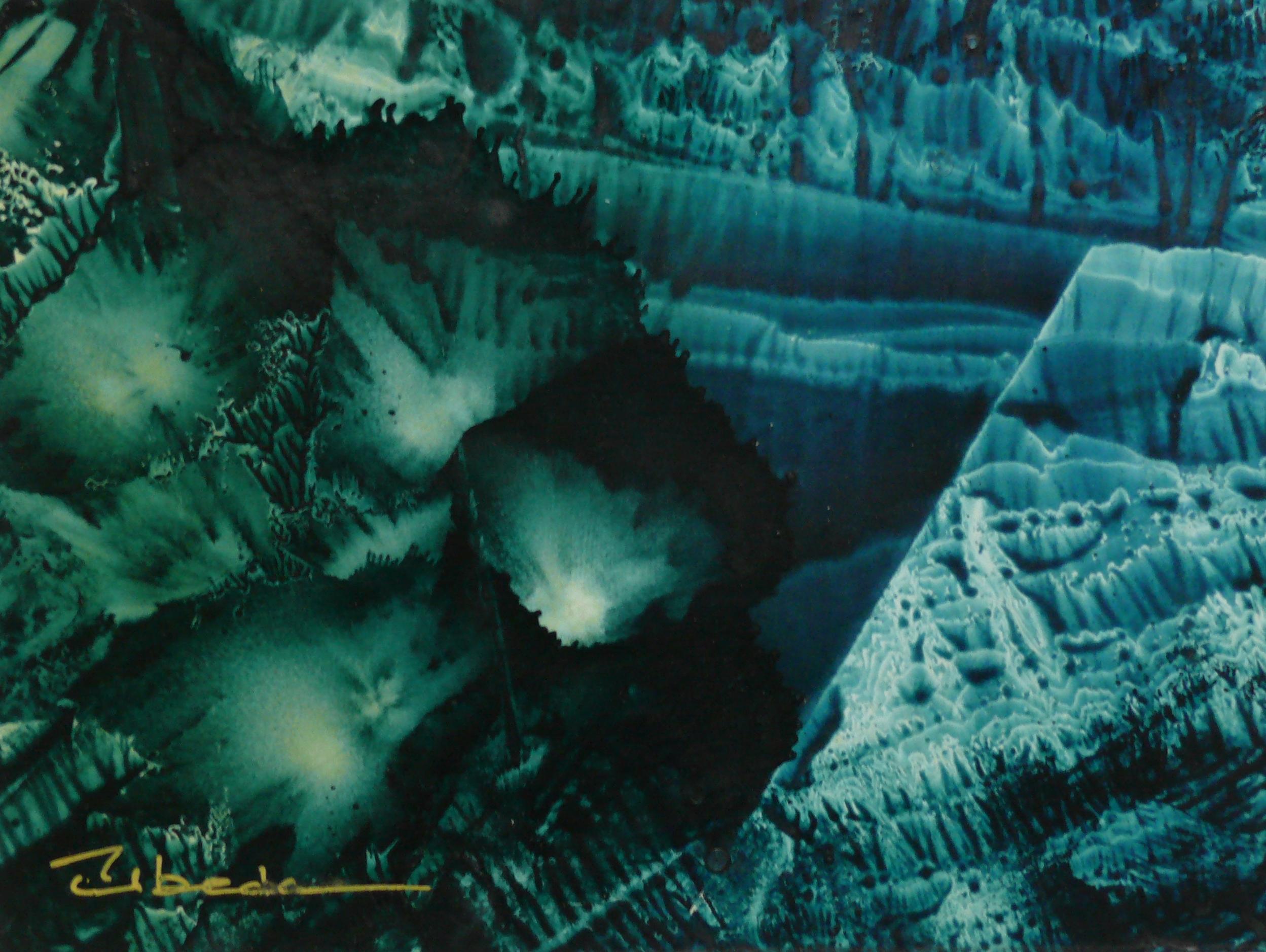 Série Under The Sea N 20. beda. Paysage sous-marin vert fantaisie à l'huile.  - Moderne Painting par Ángel Luis Úbeda