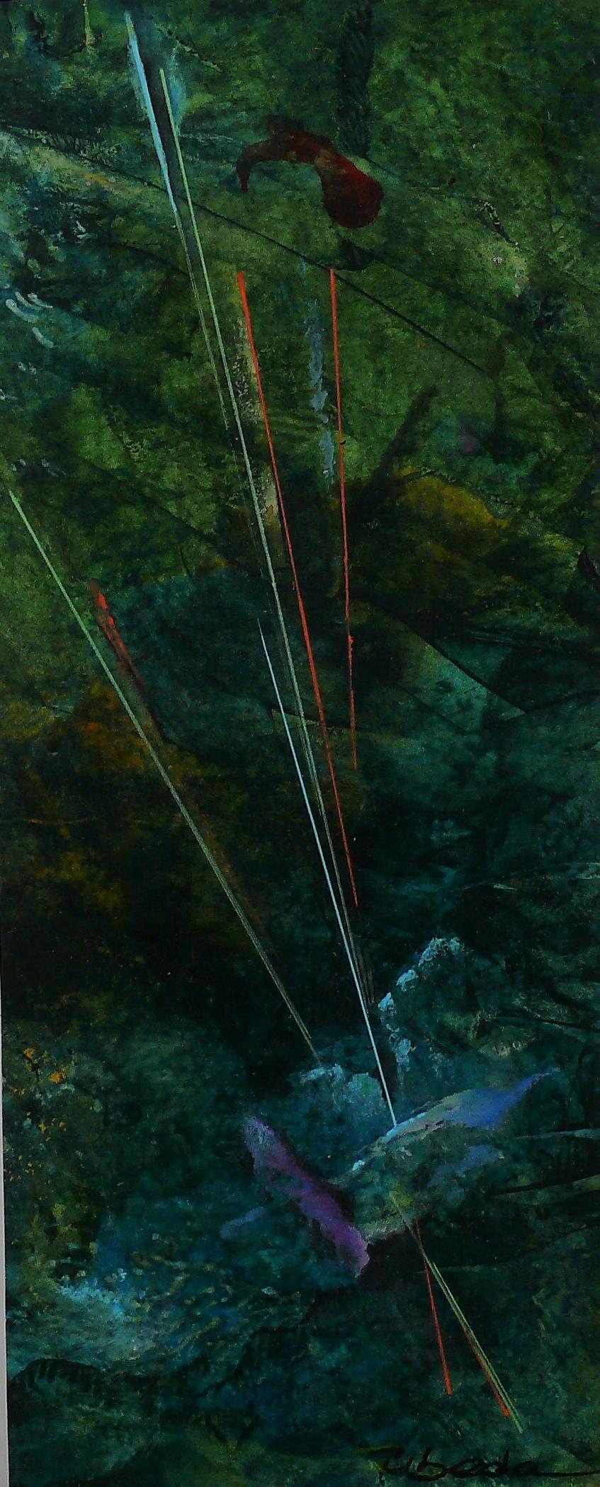 Série Under The Sea N 24. beda. Paysage fantaisie à l'huile vert eau sous-marin - Painting de Ángel Luis Úbeda