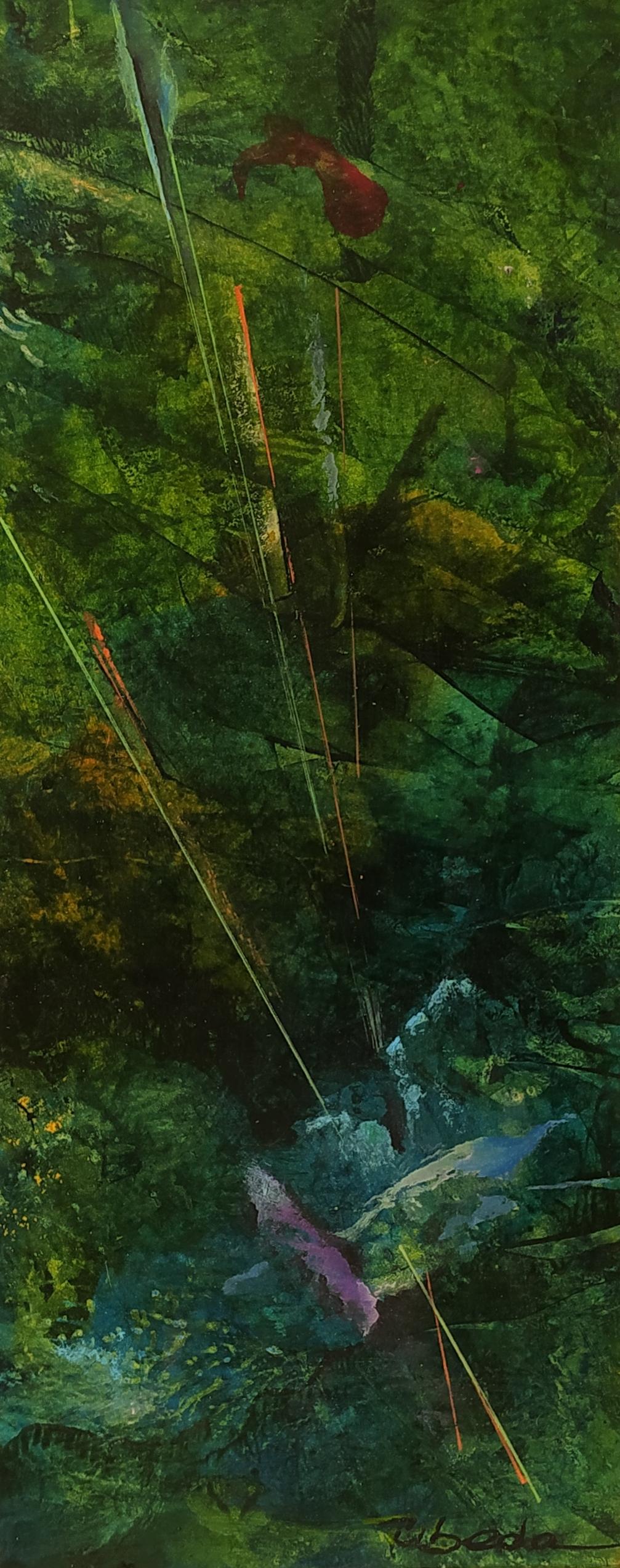 Ángel Luis Úbeda Abstract Painting - Under The Sea Series Nº 24. Úbeda. Oil fantasy underwater green landscape