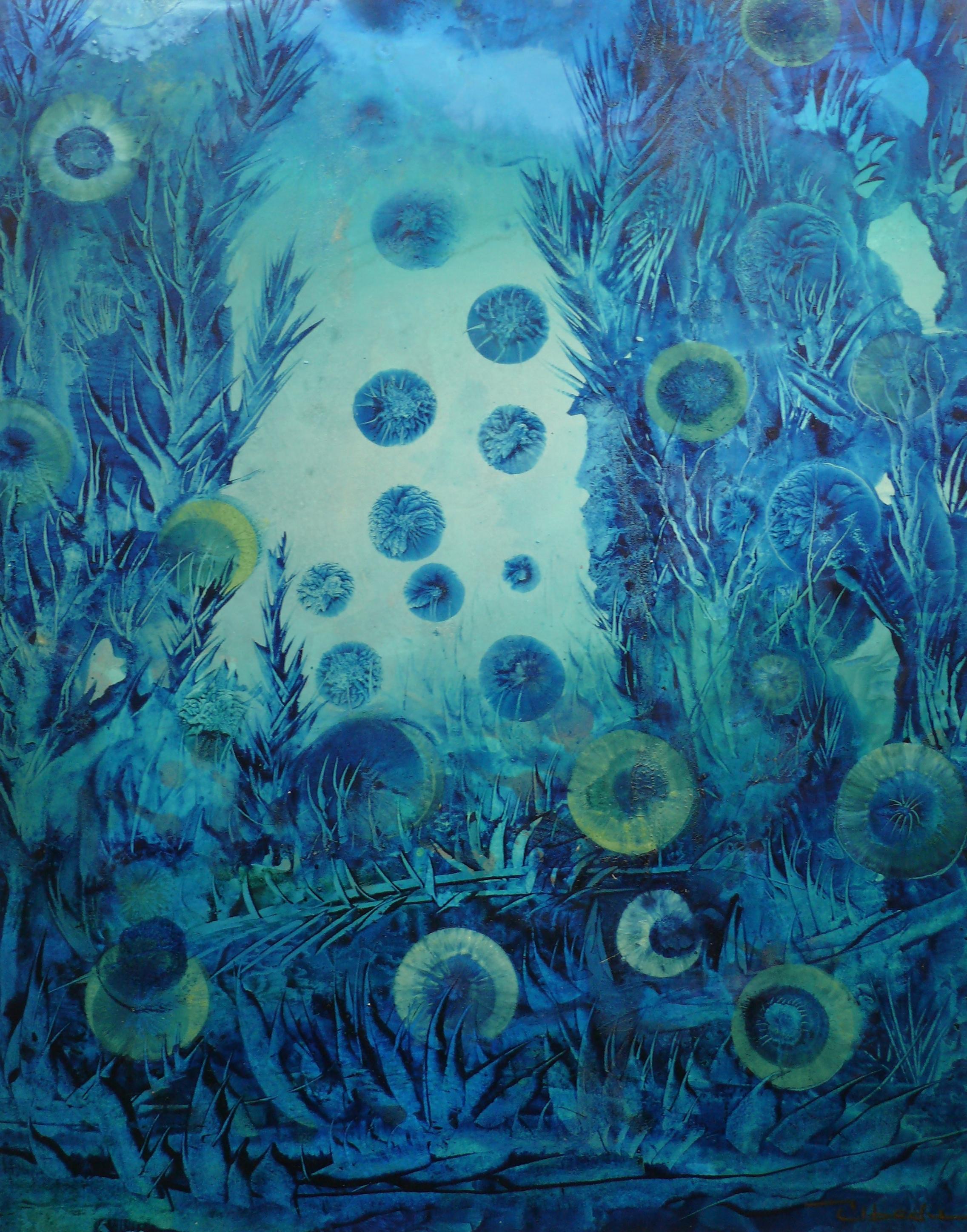 Série Under The Sea N4 beda. Peinture à l'huile - Paysage fantastique sous-marin.  - Painting de Ángel Luis Úbeda