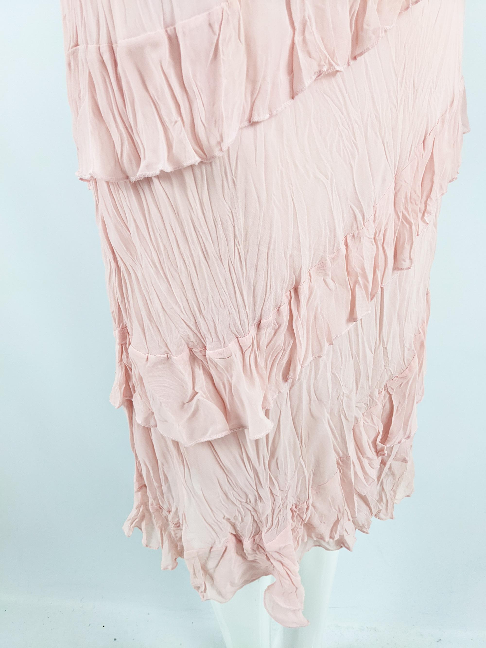 Beige Angel Nina Paris Vintage y2k Pastel Pink Ruffled Tiered Long Sleeve Dress For Sale