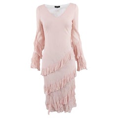 Angel Nina Paris Vintage y2k Pastellrosa gerafftes langärmeliges Kleid mit Rüschen