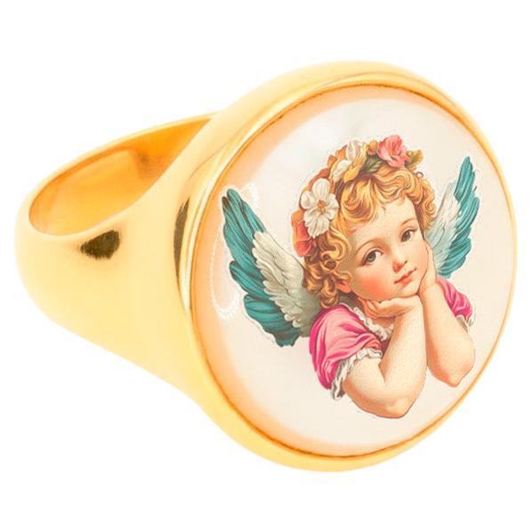 Angel Painted Cameo Mother of pearl ring, Personalized Ring