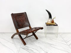 Sedia pieghevole "Butterfly" di Angel Pazmiño, pelle lavorata e mogano, anni '60