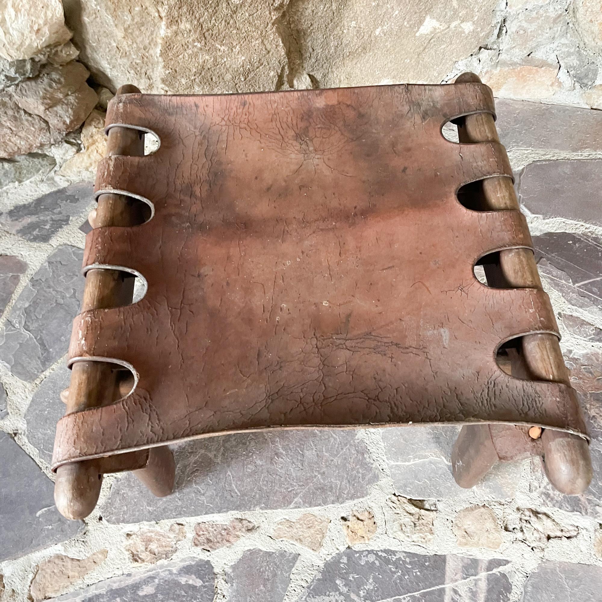 Angel Pazmino Fabulous Vintage Footrest Wood Stool Leather Straps Ecuador 1960s 5