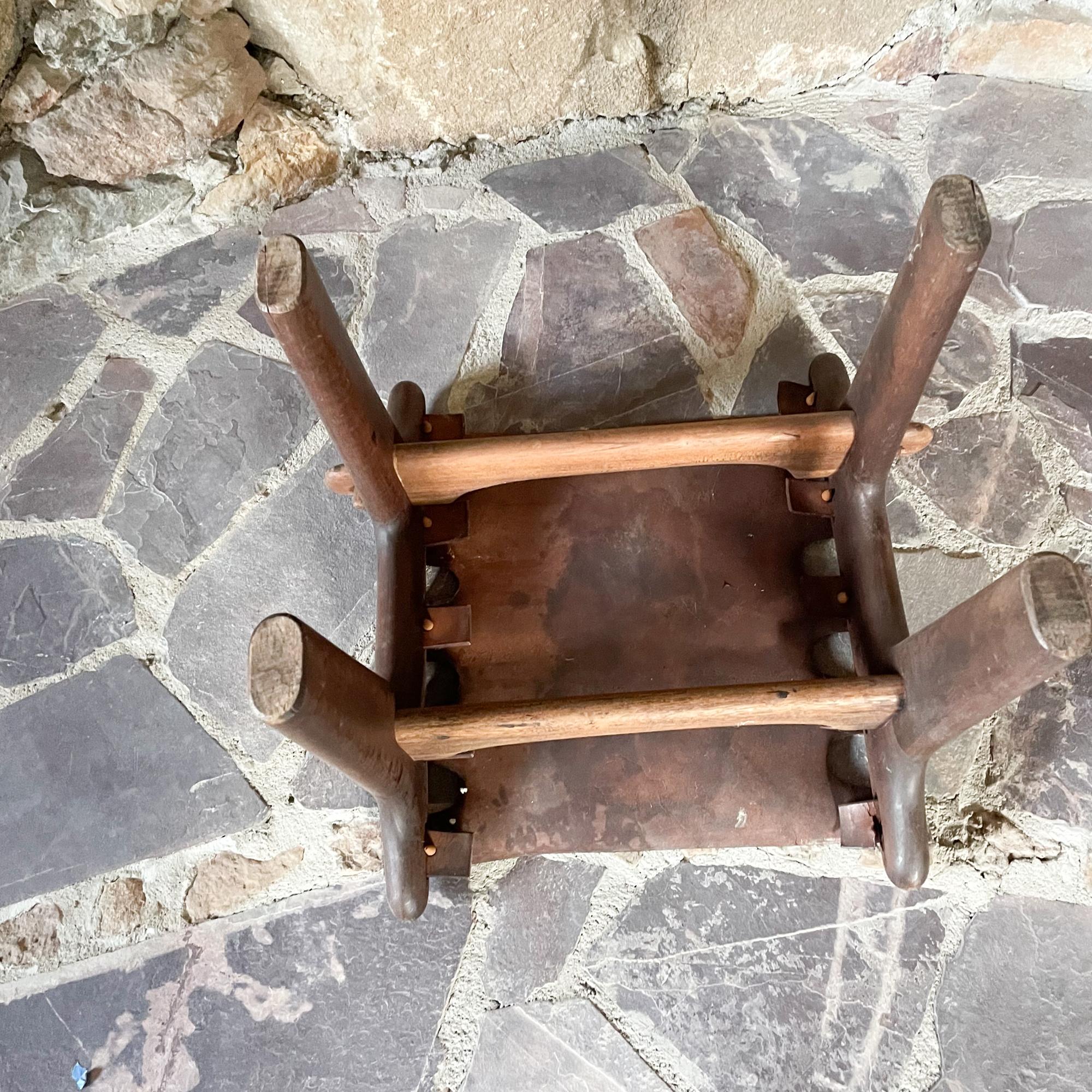 Angel Pazmino Fabulous Vintage Footrest Wood Stool Leather Straps Ecuador 1960s 6