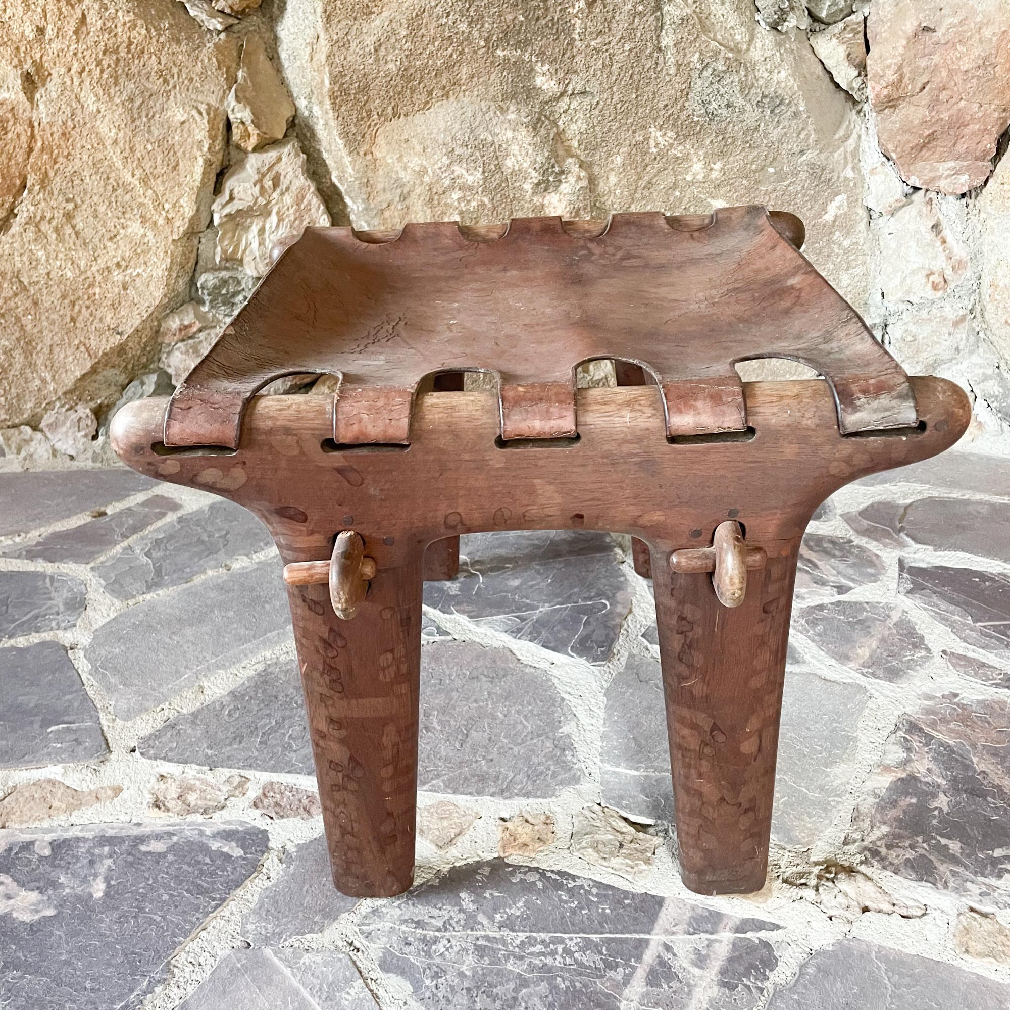Angel Pazmino Fabulous Vintage Footrest Wood Stool Leather Straps Ecuador 1960s 2