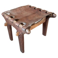 Angel Pazmino Fabulous Vintage Footrest Wood Stool Leather Straps Ecuador 1960s