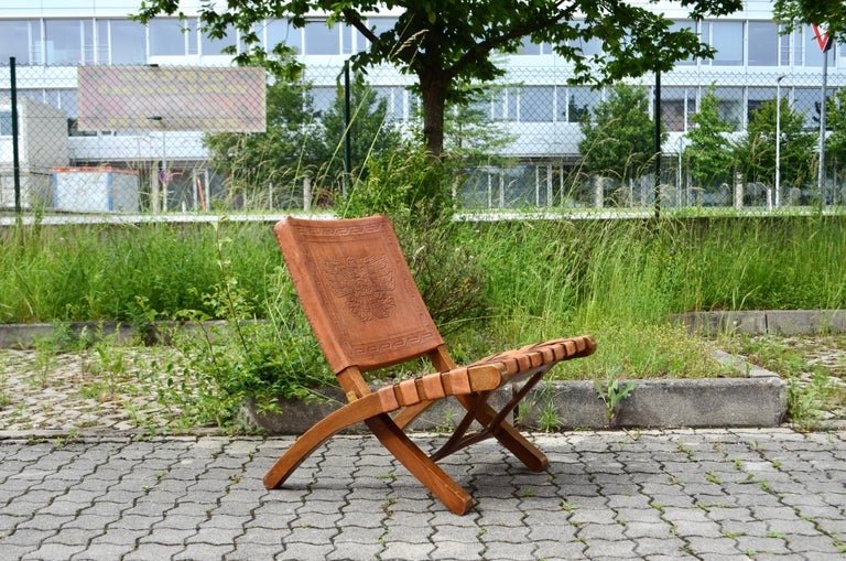 Angel Pazmino Folding Cognac Leather Lounge Chair for Muebles de