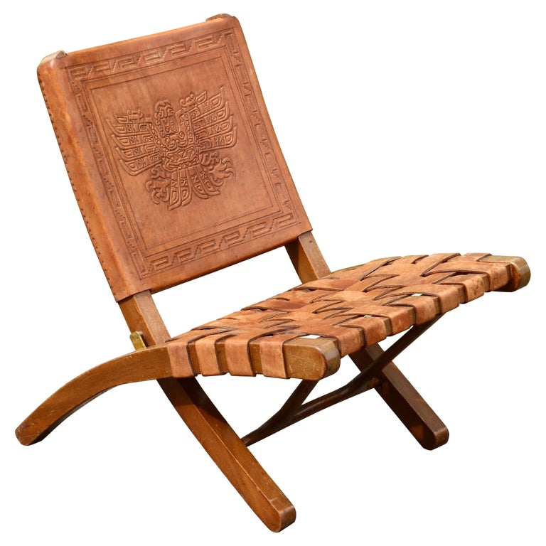 Angel Pazmino Folding Cognac Leather Lounge Chair for Muebles de
