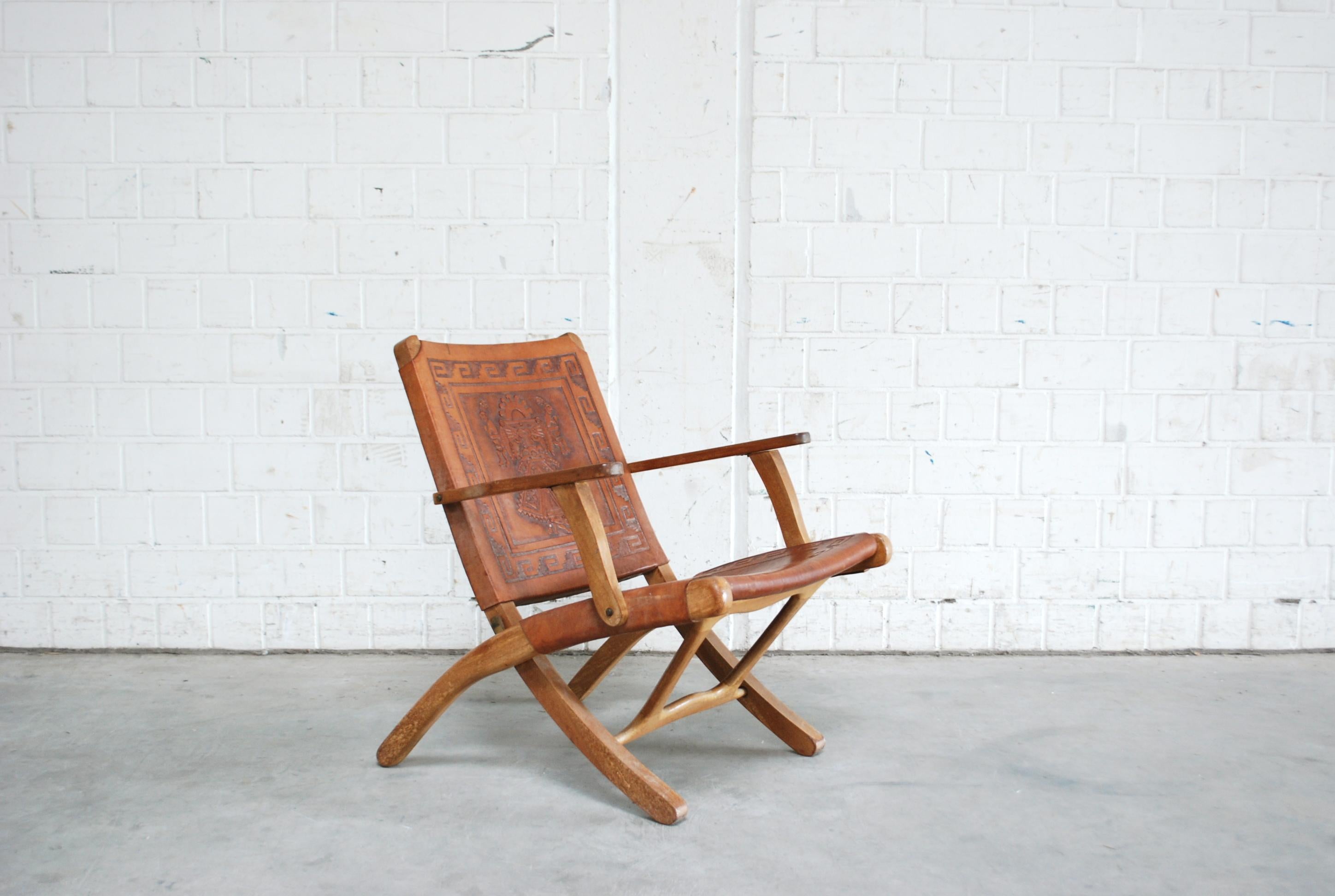 Mid-Century Modern Angel Pazmino Folding Leather Lounge Chairs for Muebles de Estilo