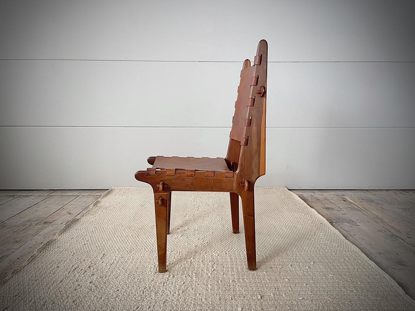 Brutalist Angel Pazmino for Muebles De Estilo Chairs, Rosewood & Leather, 1960s, Ecuador For Sale