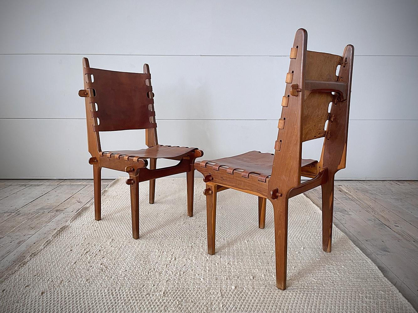 Mid-20th Century Angel Pazmino for Muebles De Estilo Chairs, Rosewood & Leather, 1960s, Ecuador For Sale