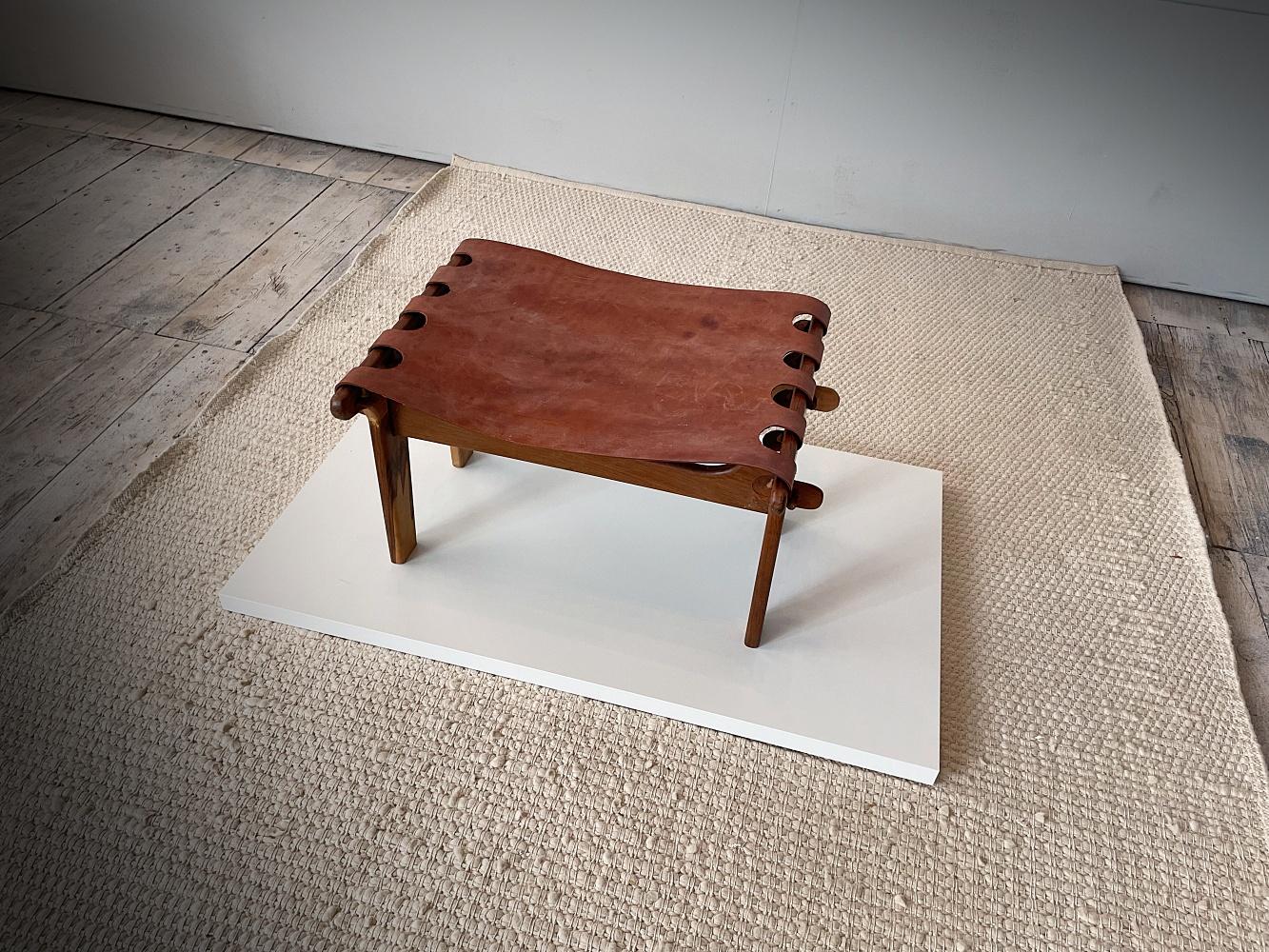Ecuadorean Angel Pazmino for Muebles De Estilo Stool, Leather & Rosewood, 1960s, Ecuador For Sale