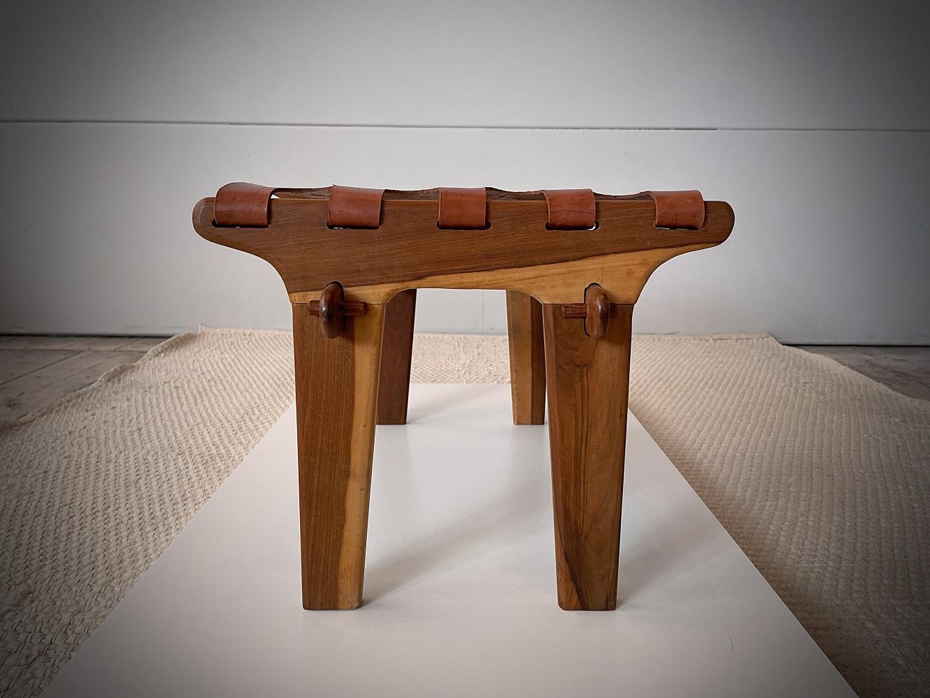 Angel Pazmino for Muebles De Estilo Stool, Leather & Rosewood, 1960s, Ecuador For Sale 2