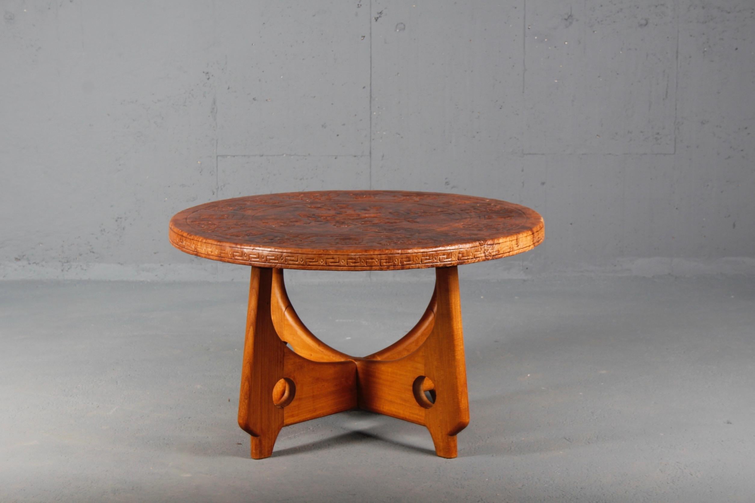 Mid-20th Century Angel Pazmino Leather and Wood Organic Coffee Table