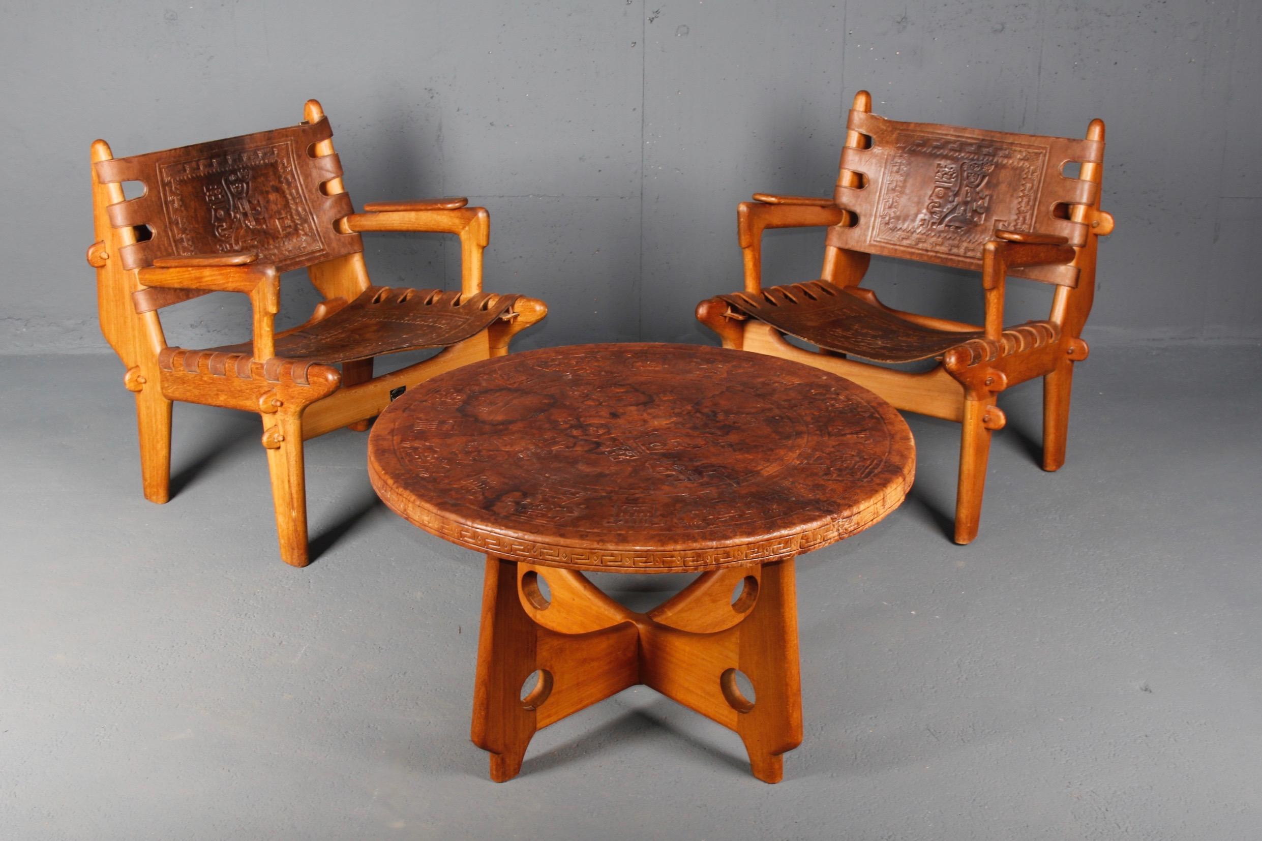 Angel Pazmino Leather and Wood Organic Coffee Table 1