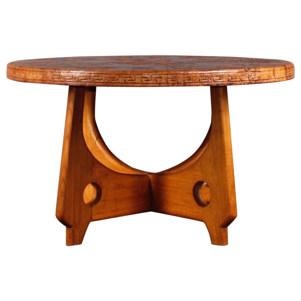 Intriguing Palm Wood And Leather Vintage Coffee Table At 1stDibs