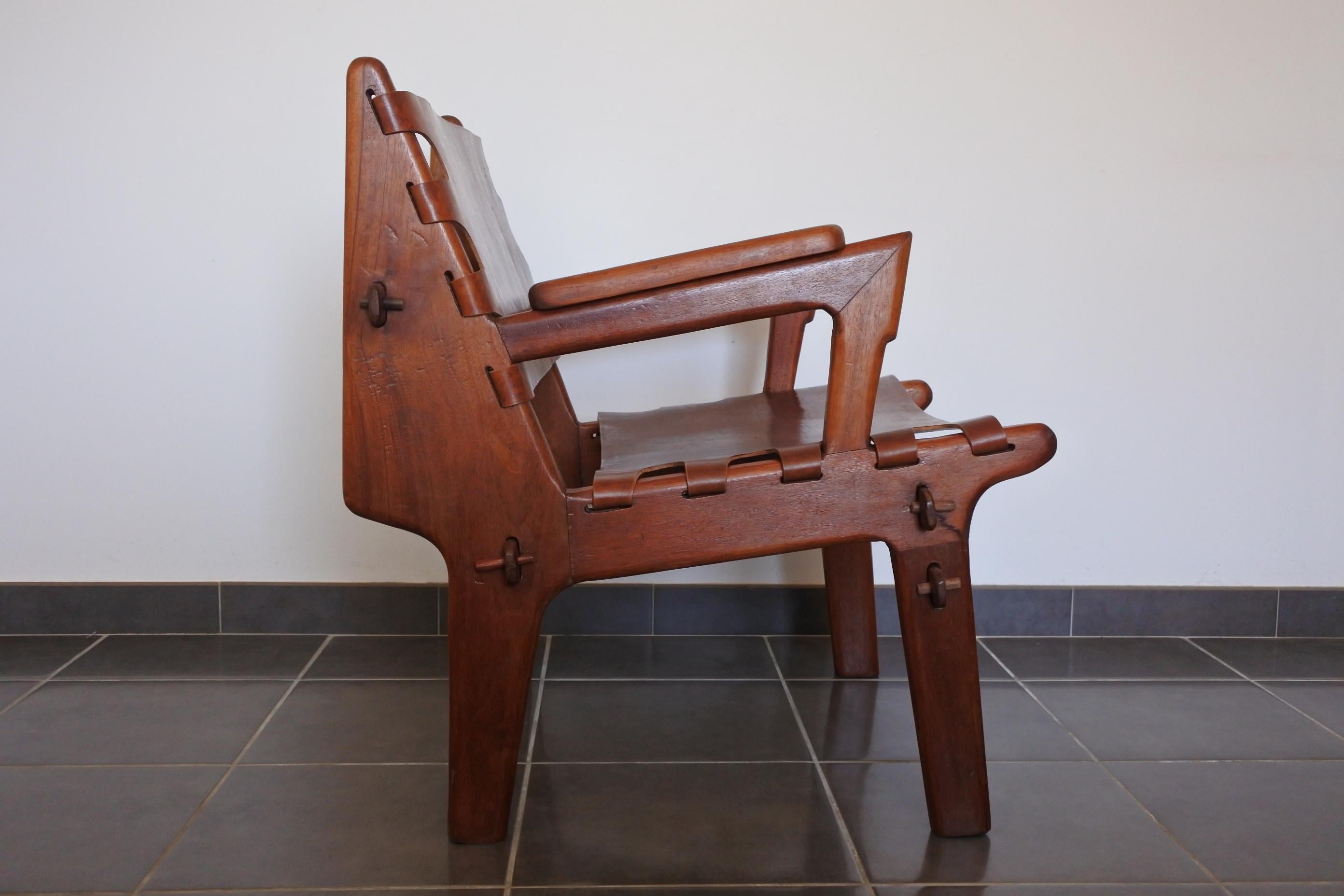 Ecuadorean Angel Pazmino Leather Armchair and Ottoman for Muebles De Estilo, Ecuador 1960s