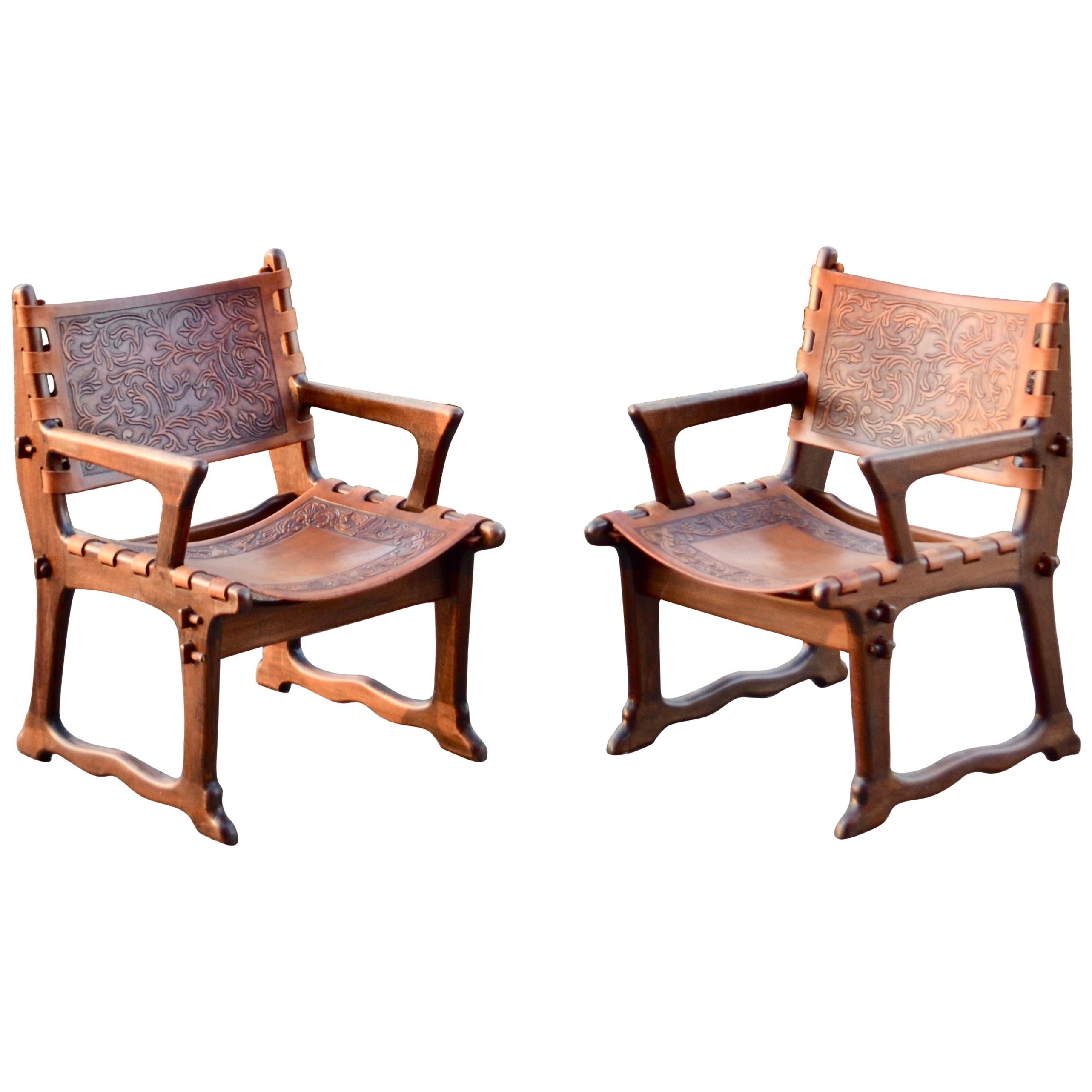 Angel Pazmino Leather Rare Lounge Chairs for Muebles de Estilo, Set of 2
