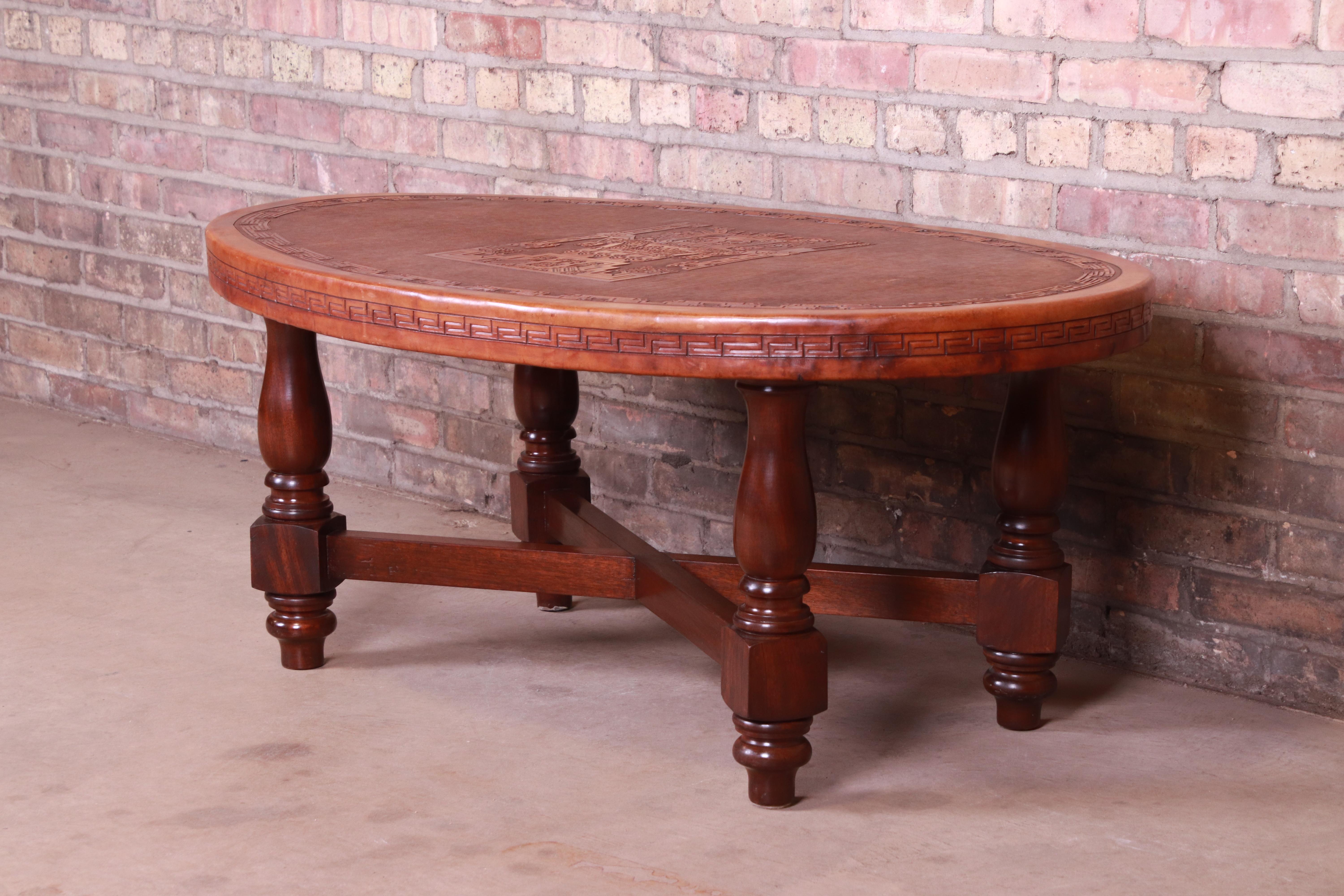 wood and leather coffee table