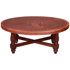 Vintage Angel Pazmino Mahogany and Tooled Leather Coffee Table, Ecuador, 1960s