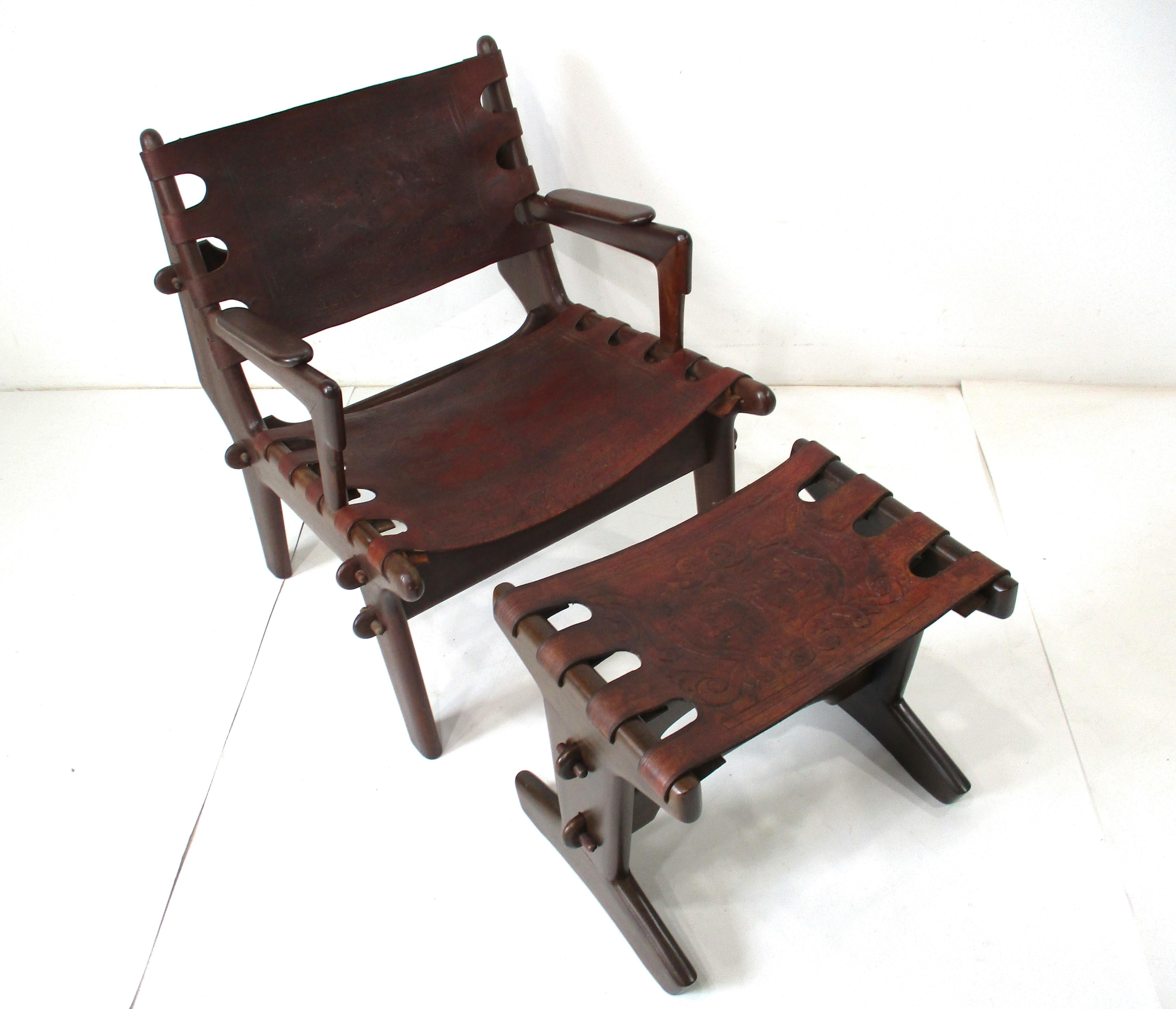 Angel Pazmino Mid Century Brazilian Rosewood / Leather Lounge Chair W/ Ottoman For Sale 7