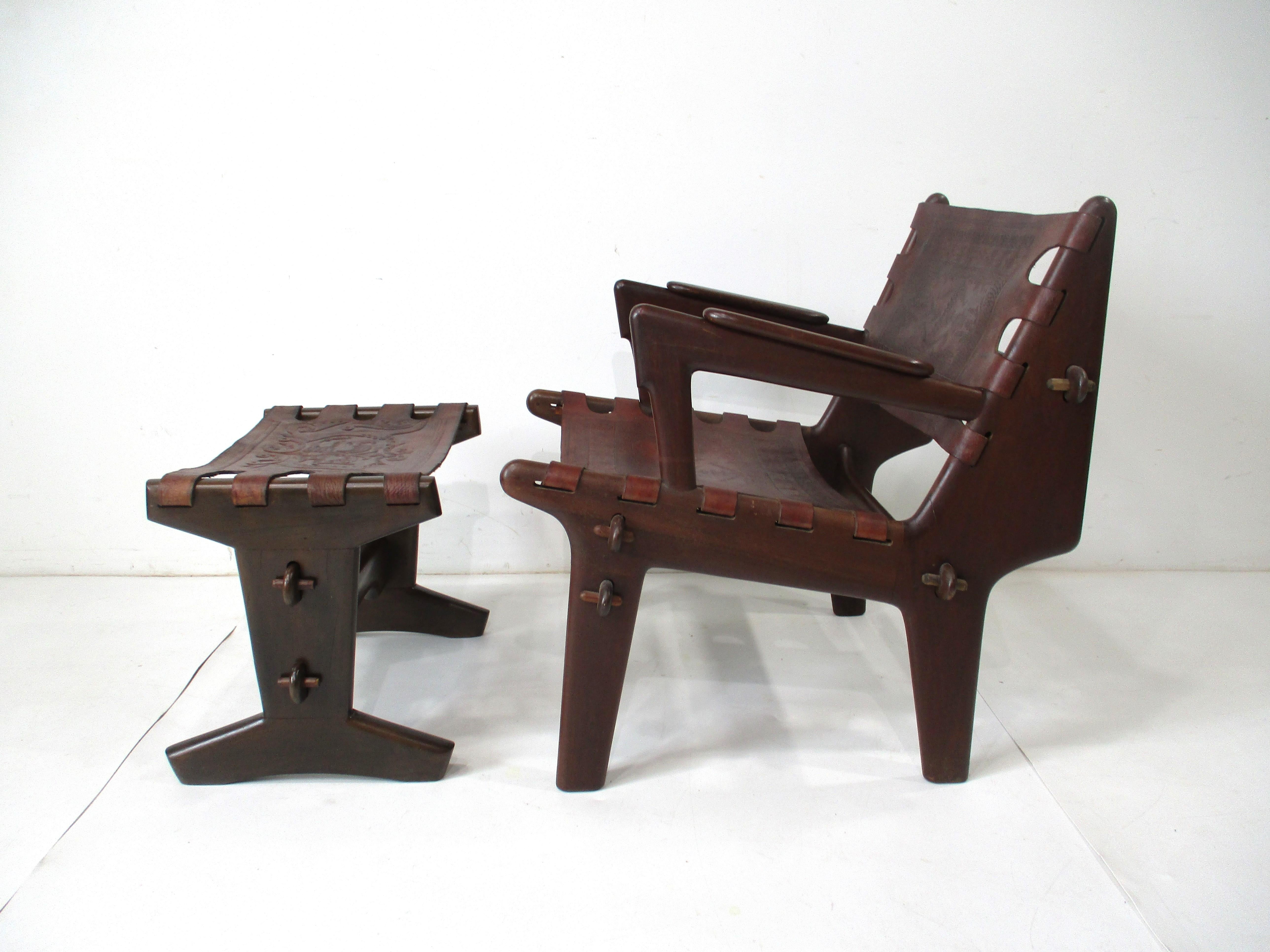 Mid-Century Modern Angel Pazmino Mid Century Brazilian Rosewood / Leather Lounge Chair W/ Ottoman For Sale