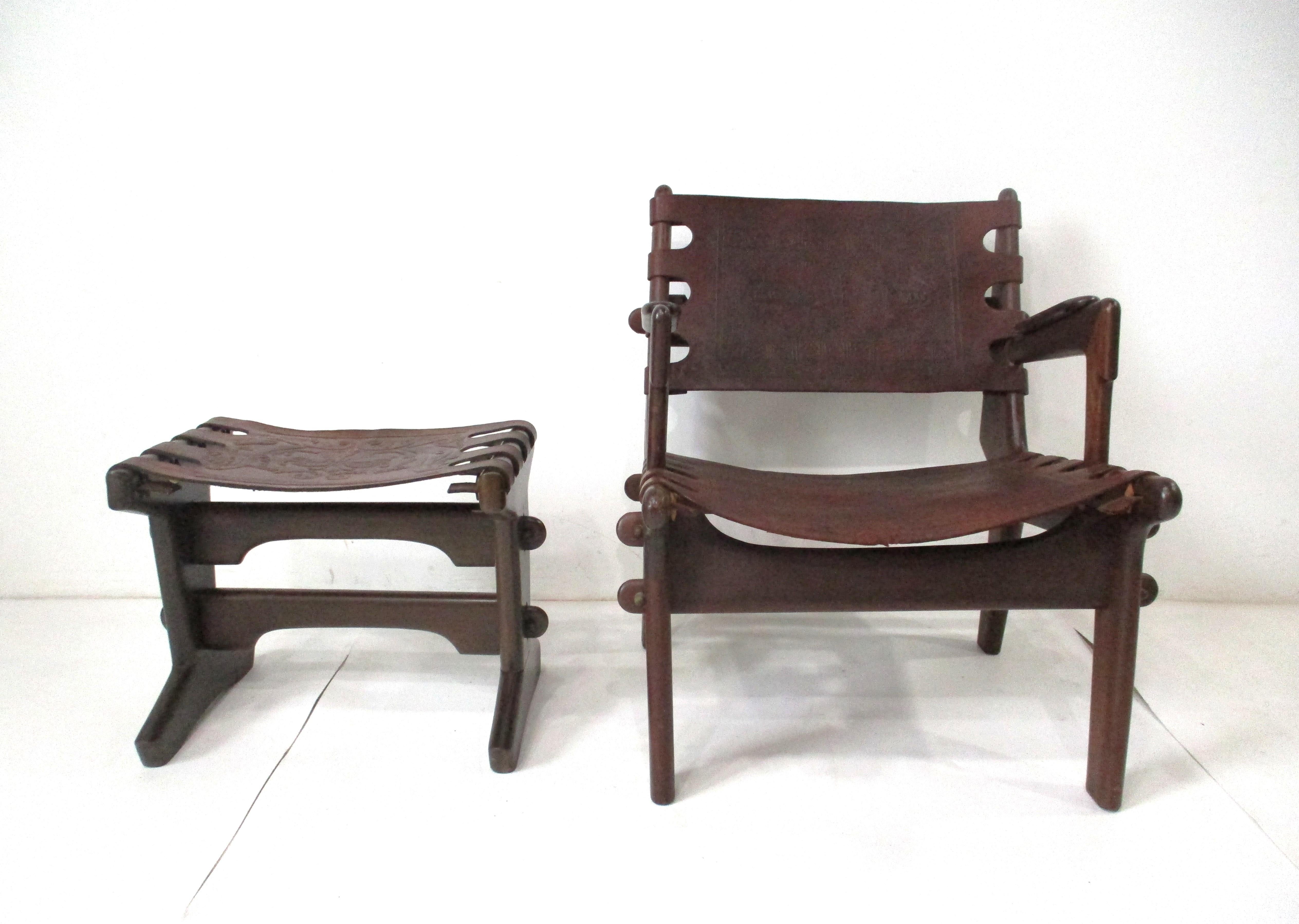 Angel Pazmino Mid Century Brazilian Rosewood / Leather Lounge Chair W/ Ottoman In Good Condition For Sale In Cincinnati, OH