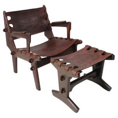 Angel Pazmino Mid Century Brazilian Rosewood / Leather Lounge Chair W/ Ottoman