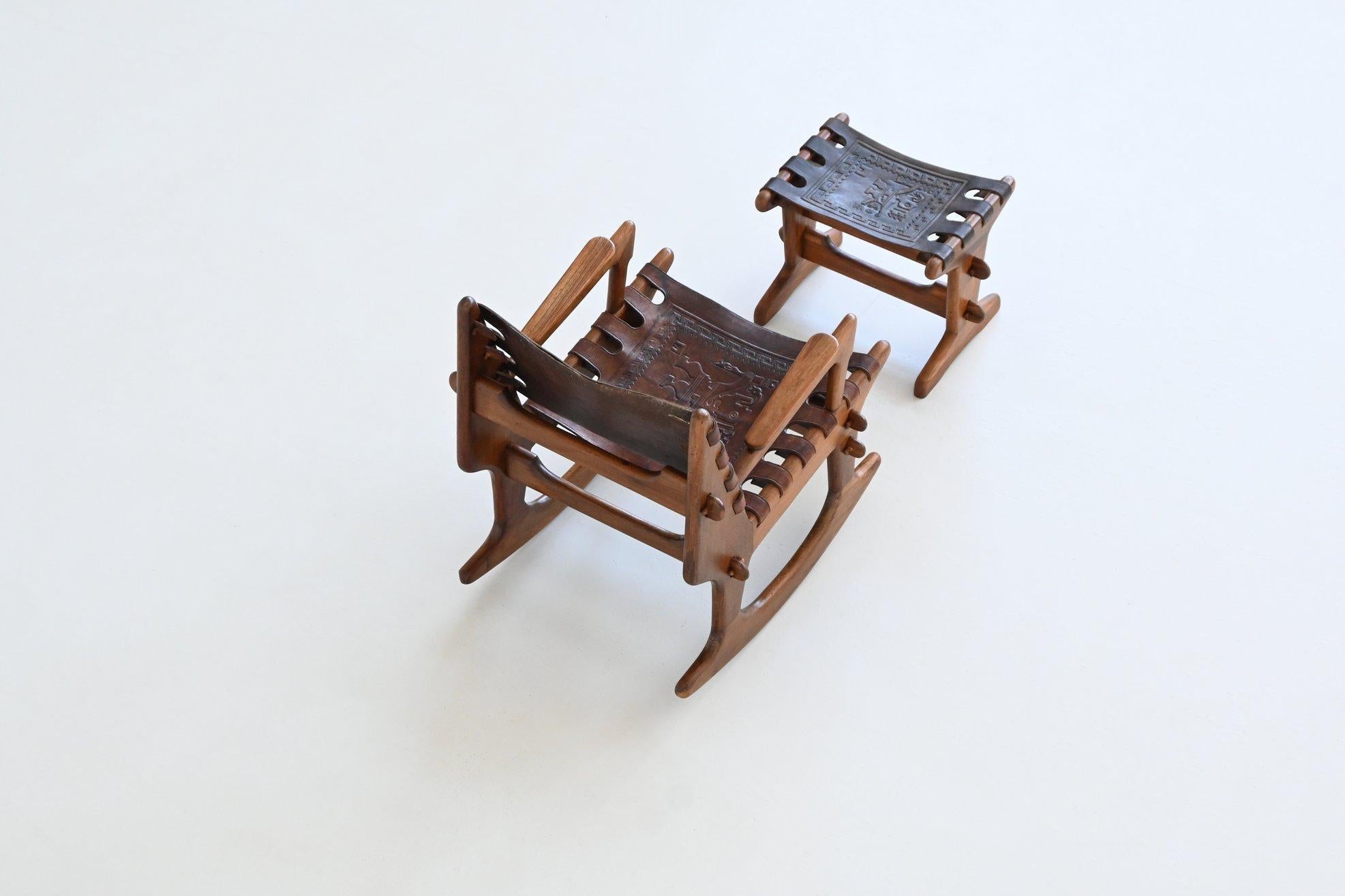 Mid-20th Century Angel Pazmino rocking chair and hocker Muebles de Estilo Ecuador 1960 For Sale