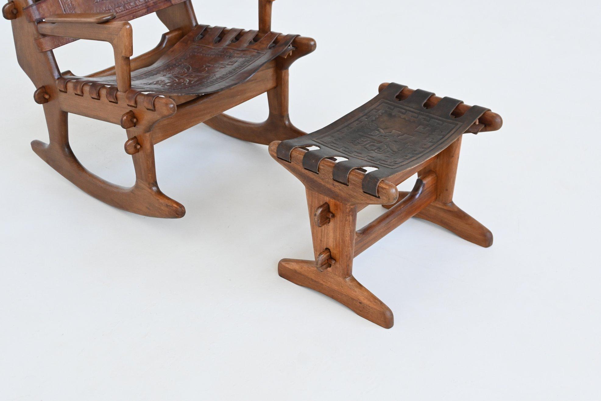 Angel Pazmino rocking chair and hocker Muebles de Estilo Ecuador 1960 For Sale 2